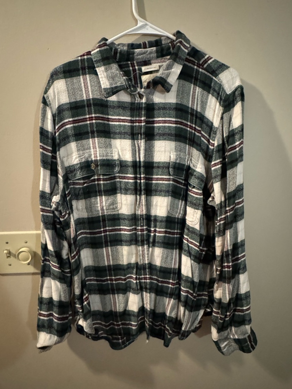American Eagle Outfitters Green, White & Burgundy Plaid Button-Down Shirt
